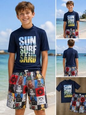 Boys LEGO Star Wars Swim Set Rash Guard + Swim Shorts Size L 12-14